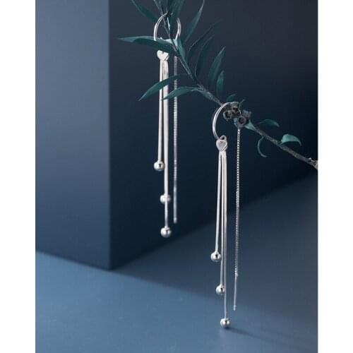 Bohi Real. 925 Sterling Silver Fine jewelry Beads Ear Piercing earrings Snakebone Chain Tassel C-G7201