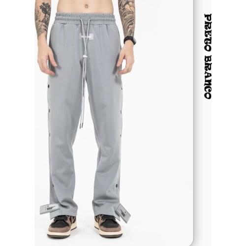 PRETO BRANCO Mens Clothing High Street Fashion Brand Buttoned Pants European Hip Hop Casual Sports Pants Loose Leisure Pants