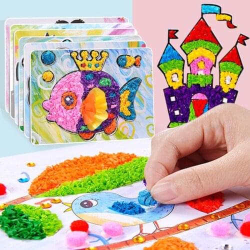 Children Handmade Cartoon Crafts Educational Diy Creative Rubbing Paper Painting Sticky Paste Painting Toys Funny Arts Gifts
