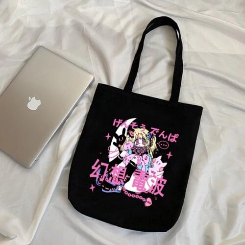Canvas Corduroy Shoulder Shopping Bags Anime print Women Shopper Daily Handbag Female Y2k Storage Reusable Foldable Totes Bags
