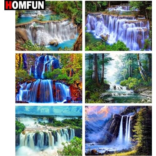 HOMFUN Full diamond Painting "Waterfall scenery" Resin Drill Embroidery 5D Diy Diamond Painting Handmade Cross Stitch gift