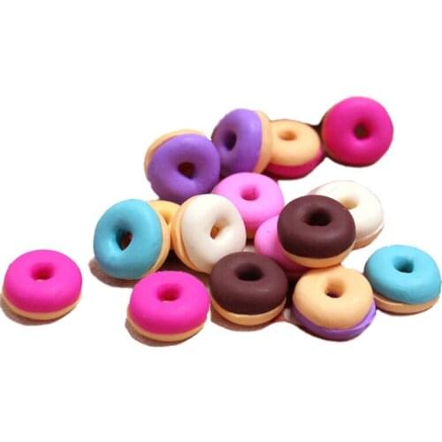 Kawaii Colorful Donut Resin Cabochons DIY Jewelry Findings Ornament Accessories Girl hair jewelry Bow Center Patch sticker 10pcs