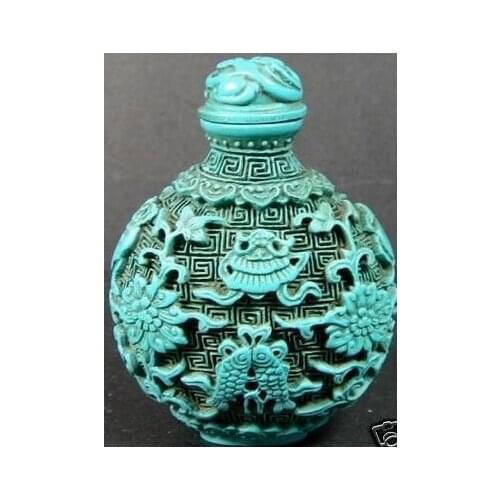 Chinese Turquoise Jade Twins Fish Opium Snuff Bottle free shipping