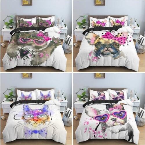 Funny Animal Bedding Set Cartoon Watercolor Textured Pattern Duvet Cover Set 2/3PCS Home Decor Single Twin King Queen Bedclothes
