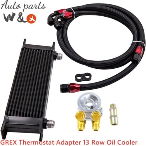 Oil Cooler 13 Rows & GREX Oil Adapter Thermostat Engine Oil Radiator Universal Aluminum 10-AN Cooler OC-UOL13-5BK
