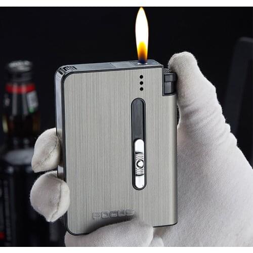 FOCUS Metal Cigarette Case Smoking Box Can Put Gas Lighter Hold Cigarette Anti-Stress Storage Holder Container For Mens Gifts