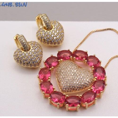 MHS.SUN Vintage Mosaic Zircon Necklace Earrings Set Fashion AAA CZ Heart Necklace Earrings Jewelry Set For Women Girl Party Gift
