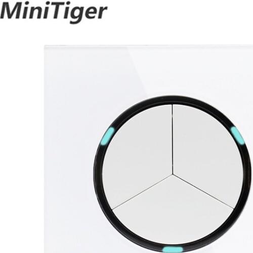 Minitiger 2019 New Arrival Crystal Glass Panel 3 Gang 1 Way Random Click On / Off Wall Light Switch With LED Indicator