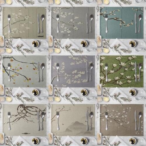 Fashion Print Rectangle Cotton Linen Western Style Table Pad Cut Mats Placemat for Dinner Kitchen Table 40x30cm