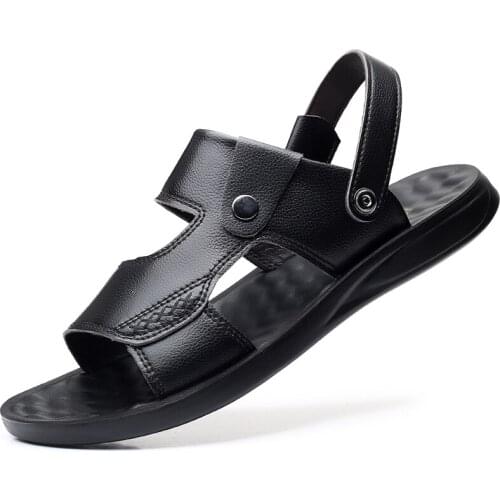 A42 Mens Real Microfiber LeatherPUCasual Massage Outsole Mens Beach Shoes Sandal Flip-flopsTwo Hot Style Sandals Men Slippers