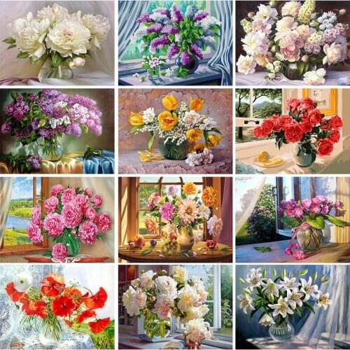 GATYZTORY Flowers DIY Painting By Numbers HandPainted Oil Painting Artwork Canvas Colouring Home Decor Unique Gift Fun at Home