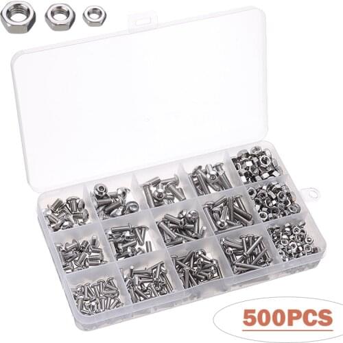 500Pcs M3 M4 M5 304 Stainless Steel Button Head Hex Socket Cap Screws Assortment Kit