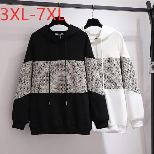 New Ladies Autumn Winter Plus Size Hoodie For Women Large Long Sleeve Loose Cotton Black Sweatshirt Coat 3XL 4XL 5XL 6XL 7XL
