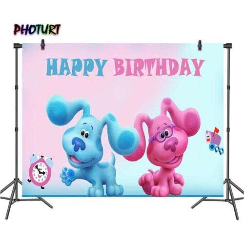 PHOTURT Blues Clues Photography Backdrop Kids Birthday Background Blue Pink Alarm O'clock Vinyl Polyester Photo Studios Props