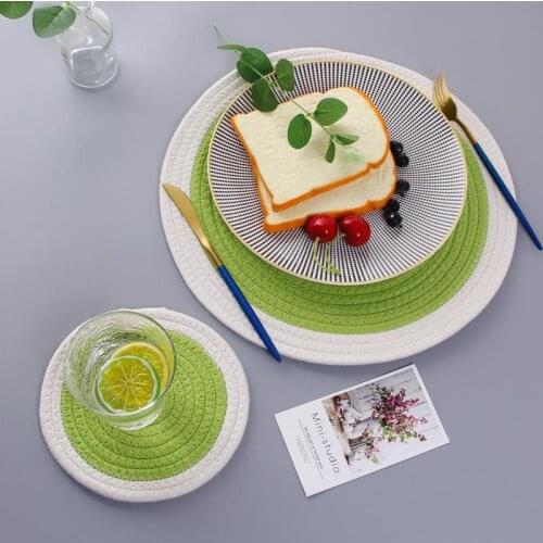 Handmade Weave Non-slip Placemat coaster for table dinne Round Insulation pads Table Mats cotton rope Pads Home Decor DD205