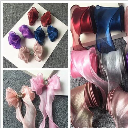5.5cm*35M Translucent Romantic Wavy Yarn Fancy flash Ribbon for Bouquet Packaging DIY Hair Band Hand-made Bow Accessories Gift