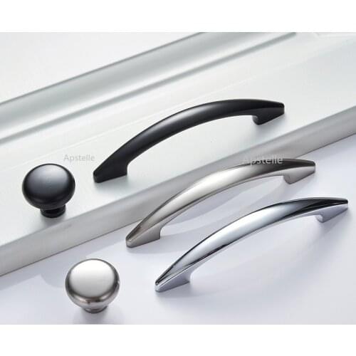 Drawer Cabinet Handles Nordic Style Zinc Alloy Silver Black Cupboard Kitchen Hardware Arc Wardrobe Furniture Knob Pull