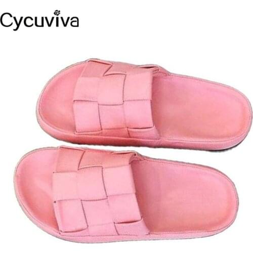 Summer Platform Slippers Flat Beach Brand Shoes Women Designer Weave Leather Slides Slip On Mules Outwear Sandlias Mujer 2021
