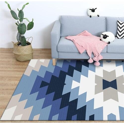 Modern Simple Style Sofa Carpet Nordic Mediterranean Style Table Mat In Living Room Blue-Grey White Geometry Bedroom Bedside Mat