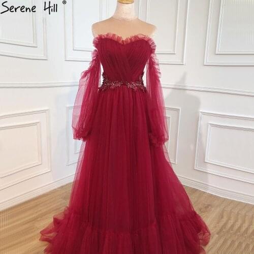 Wine Red Simple Sexy Evening Dresses Gowns 2021 Long Puff Sleeves Lace Up For Women Party Night BHA2443 Serene Hill