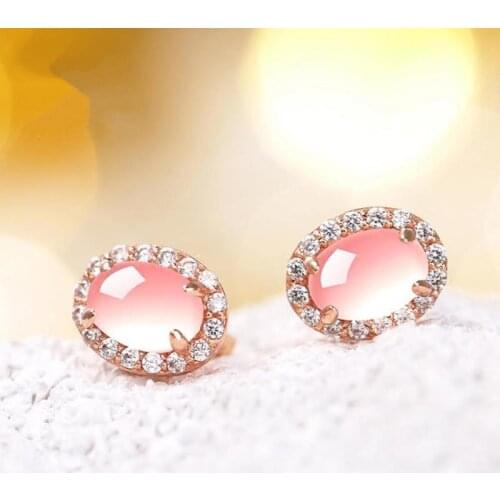 Everoyal Vintage Crystal Pink Earrings For Women Jewelry Charm 925 Sterling Silver Earrings Accessories Girls Valentines Day
