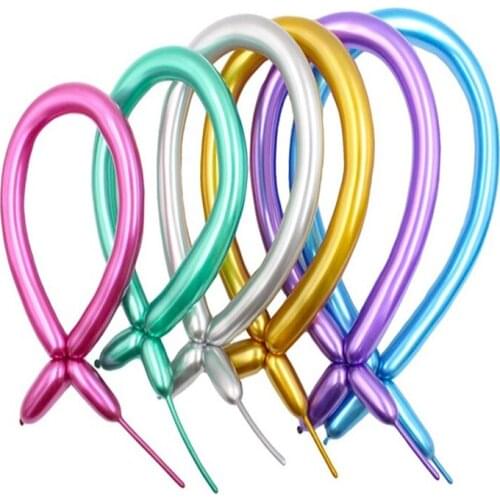 100Pcs Long Glossy Latex Balloons Thick Chrome Metallic Colors Inflatable Twisting Balloons Globos for Party Decor
