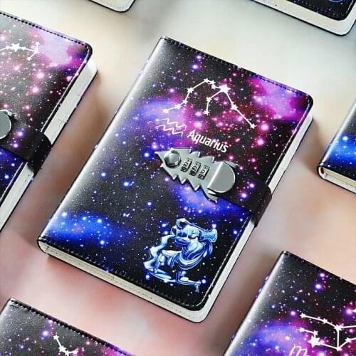 Password The Zodiac Constellation Office Meeting Record A5 Notebook Lockable Notepad Binder Diary School Supplies Student Gifts