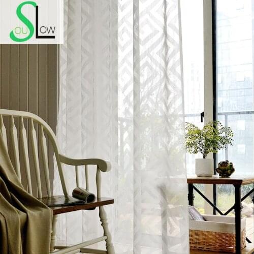 Slow Soul White Back Type Jacquard Curtains Geometric For Living Room Tulle Kitchen Bedroom Sheer Cortinas Finas Cortina