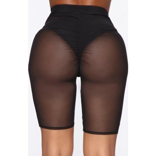 Women Swim Bikini Cover Up Shorts Casual Slim Transparent Beach Wear High Waist Shorts Trousers Swimwear