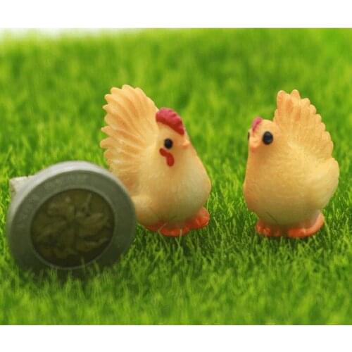 1 Pair Chicken Combination Miniatures Fairy Garden Decorations Resin Bonsai Figurine Gnome Moss Animals Garden Home Toys Gifts