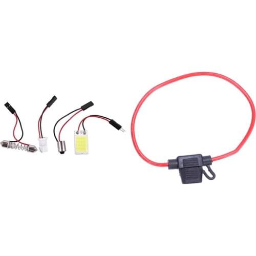 1pcs 14AWG Wire In-Line Car Mini Blade Fuse Holder 20A & 1 set 18 COB LED Light Bulb Panel + T10 Festoon Adapters