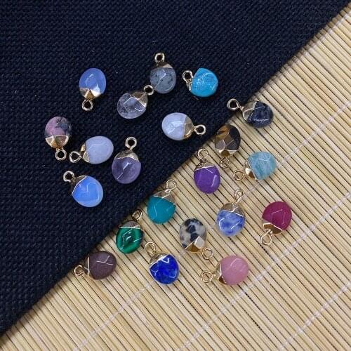 Natural Stone Oval Shape Tigers Eye Stone Amethyst Exquisite Pendant Wholesale for DIY Jewelry Making Necklace Earrings 8x14mm