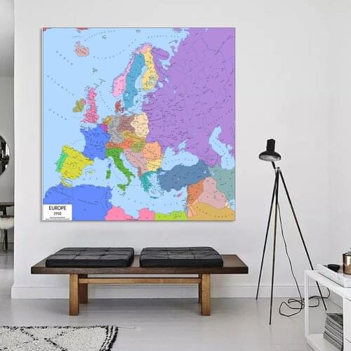 150*150cm Political Map of The Europe In 1950 Retro Wall Poster Vinyl Canvas Painting Classroom Home Decoration School Supplies