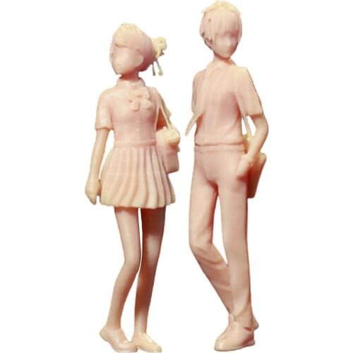 2x 1/64 Unpainted Boy and Girl Students Mini People Layout Diorama Accs