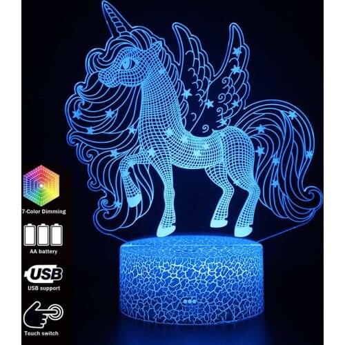 3D illusion Unicorn Table Lamp Touch LED Night Light Home Room Rainbow Horse Lampen Decor Lighting Creative Lamp For Gift MY1169
