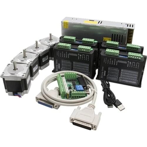 4 axis stepper motor set DM542 servo driver+NEMA23 57HS5630+5 axis interface board+power supply CNC Router Kit