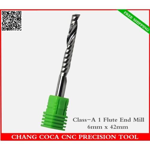 6mm*42mm,Freeshipping CNC machine solid carbide End Mill,tungsten steel 1 flute spiral milling cutter,PVC,MDF,Acrylic cutter