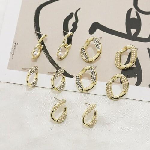 6pcs korean Vintage alloy u rhombus Rhinestone pearl stud Earrings For Women Girls Elegant diy jewelry accessories materials