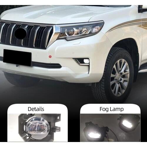 Car Flashing 2PCS LED Car Fog Lamp Assembly For Toyota Land Cruiser Prado 2018 2019 2020 Daytime Running Light DRL Foglamp Cover
