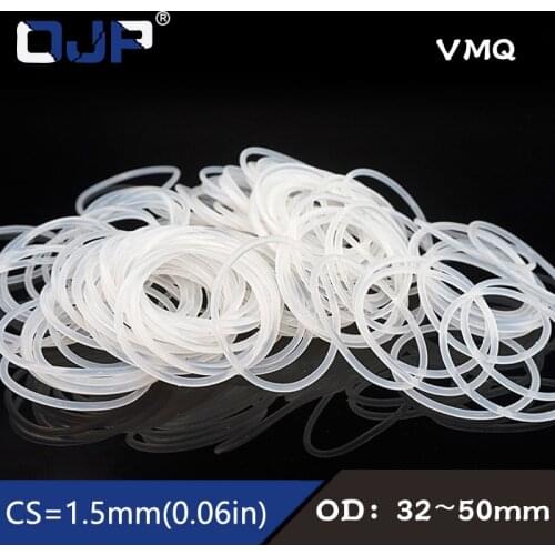 5PCS/lot White Silicon Ring Silicone/VMQ O ring 1.5mm Thickness OD32/33/34/35/38/40/44/45/50mm Rubber O-Ring Seal Gasket Ring