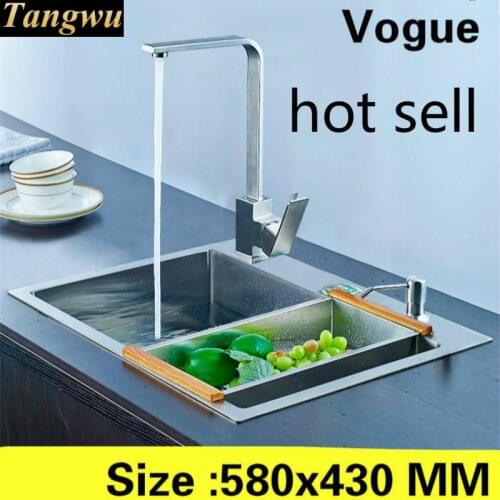 Free shipping Luxury standard kitchen manual sink single trough common wash vegetables durable 304 stainless steel 580x430 MM