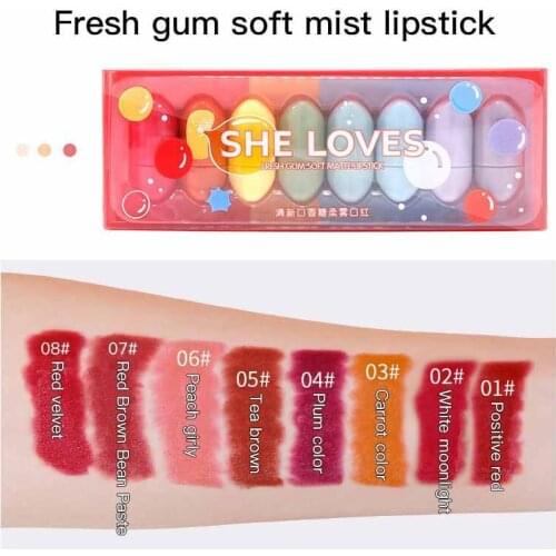 1 Set 8 Colors Lasting Lipstick Matte Waterproof Capsule Designed Lip Gloss Non-stick Cup Portable Lipstick Lips Makeup