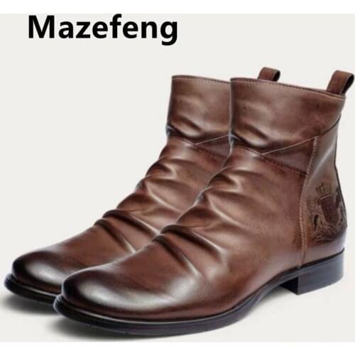 Mazefeng Men Boots Spring Winter Boot American Style Vintage Fashion Shoes for Man Big Sizes 38-48 Boots with Side Zipper