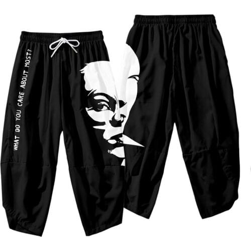 Chinese Style Black Print Pants Men Clothing Fashion Clothes Loose Casual Pants Harem Pants Plus Size 6XL