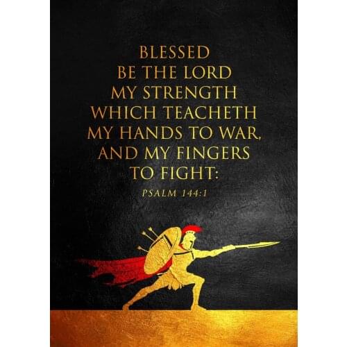 Black Gold Vintage Holy Bible Canvas Painting Inspirational Quotes Picture Poster Blessed Be The Lord My Strength Which Teacheth
