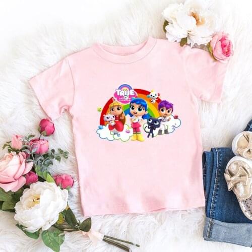 True and the Rainbow Kingdom Print Cartoon Kids T shirt Cute Girls Tops Summer Baby Boys Clothes Pink Cotton Children T-shirt