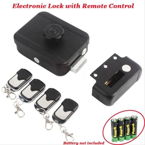 Remote Door Lock AA Battery Powered Wireless Electronic Lock No Wire Cnnection Key Exit Switch Auto Lock Door Gate Access