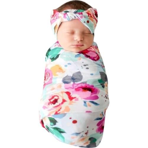 Newborn Baby Floral Swaddle Blanket Receiving Blanket Swaddle Wrap Headband baby blankets Autumn 2020 muselina new algodon