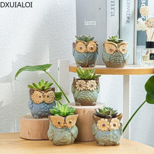 Home Decor European-style Simple Owl Set Ceramic Succulent Flower Pots Animal Succulents Flower Pots Gardening DXUIALOI