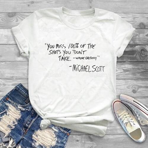 The Office You Miss 100% of The Shots T Shirt Michael Scott Quote Funny Graphic Cotton Tees